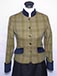 J 80 single breasted jacket Mid green tweed with olive green, raspberry and navy overcheck with navy velvet trim.JPG